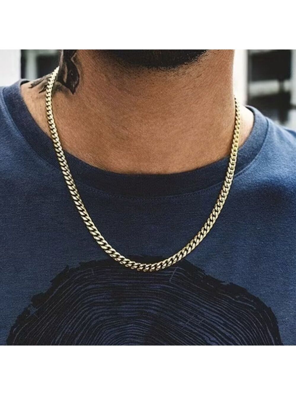 7MM Cuban Chain Necklace, Made of 316L Stainless Steel w/18K Gold Plated Plating